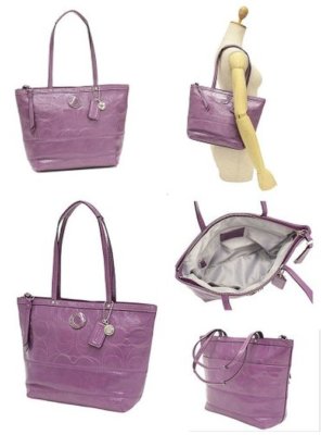 バッグ Vintage COACH Leather Tote Bag Purple NWT COACH 19198 SIGNATURE STRIPE STITCHED PATENT LEATHER TOTE