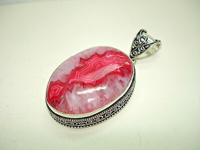 AB Rare Raspberry Red-Pink White Drusy Solar Quartz .925 Silver Pendant 2.25''