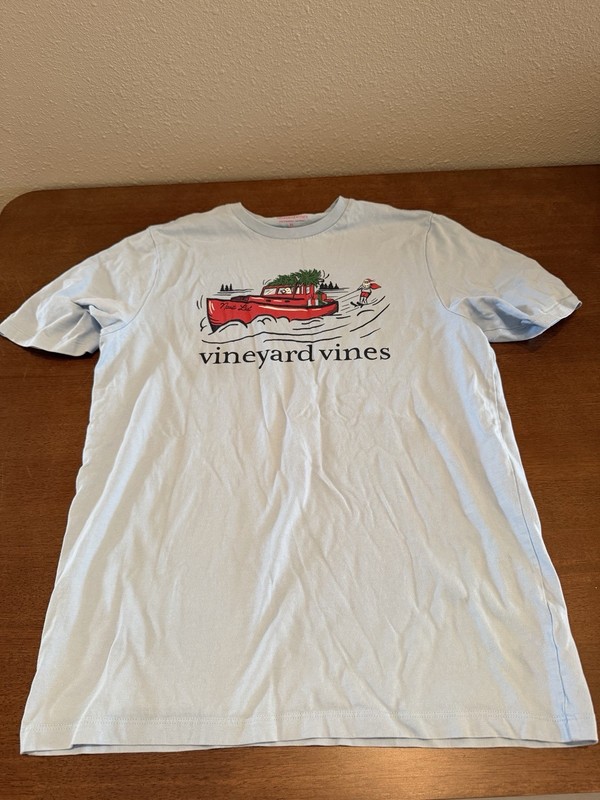 Vineyard Vines Light Blue Santa Nautical Boat Graphic Christmas T-Shirt Kids XL