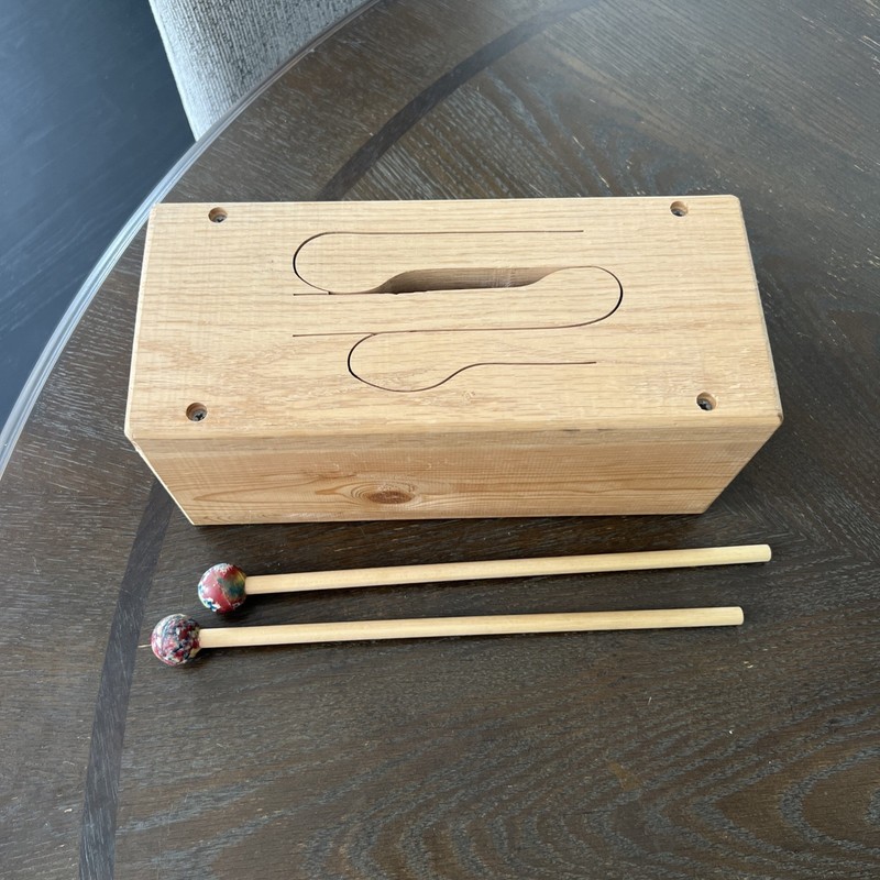 Three (3) Note Wooden Percussion Slit Tongue Drum w/ 2 Mallets 11.5” X 5”