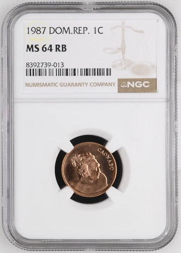 1987 Dominican Rep. 1 Cent NGC MS64 RB Coin