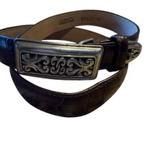 Brighton Women  s Medium Engraved Silver Buckle Brown Leather Alligator PrintBelt
