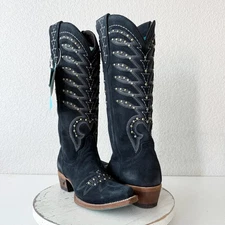 Lane SQUASH BLOSSUM Womens Cowboy Boots 7 Blue Suede Western Cowgirl Mid Calf