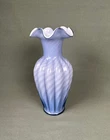 Fenton 11"  Tall Blue & White Optic Swirl Large Ruffled Vase