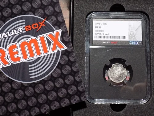 1893-O Barber Dime - NGC AU58 - Vault Box Remix Coin in Box
