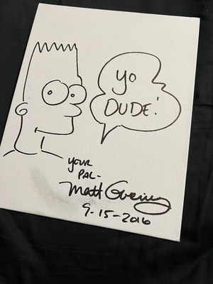 Matt Groening Signed 8x10 The Simpsons Hand Drawn Bart Simpson Sketch With COA