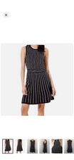 LOFT Women's XL Black White Striped Knit Sleeveless A-Line Knee Dress