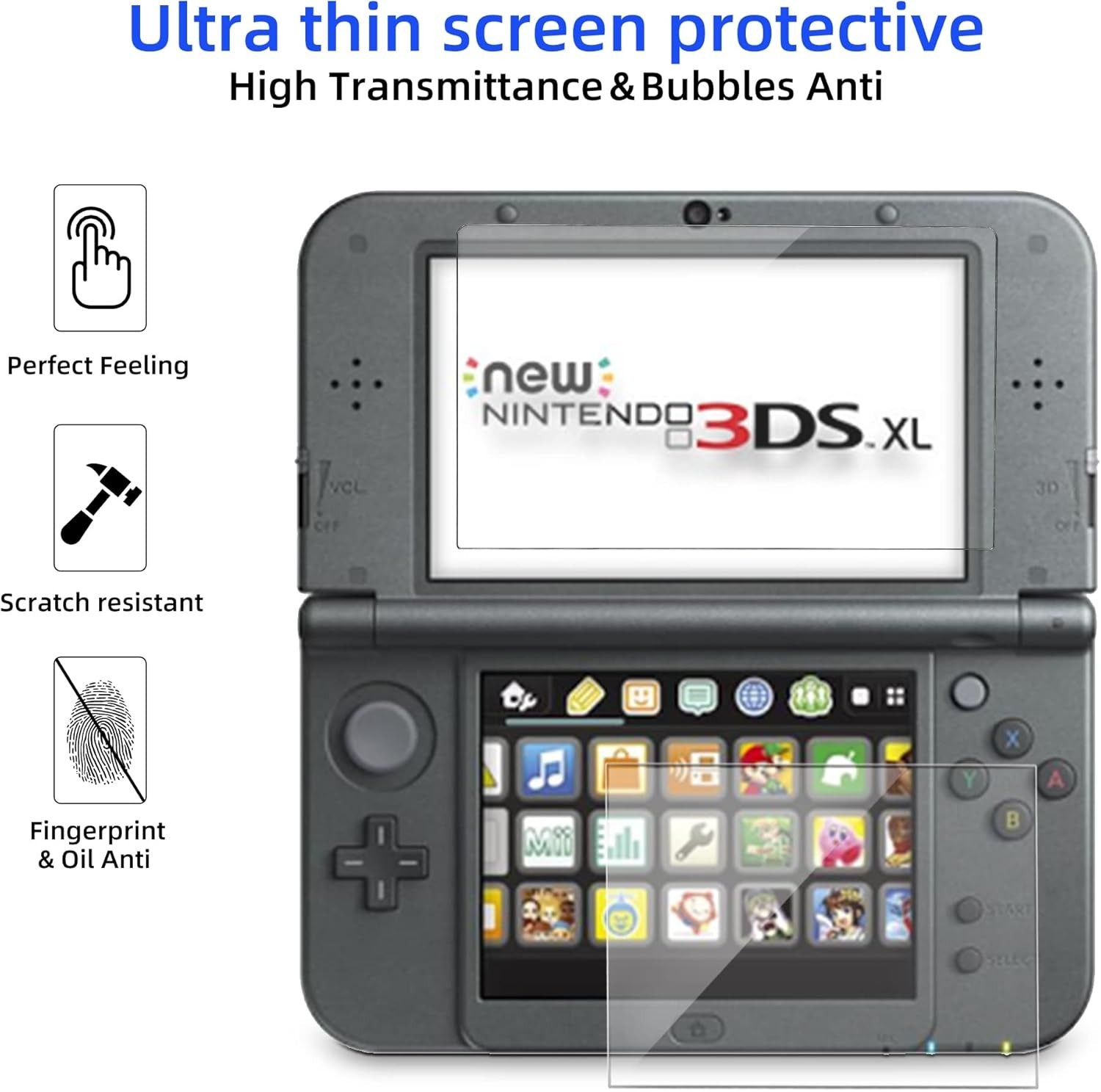 New 3DS XL Screen Protector, Tempered Glass Top LCD for Top Screen and HD Clear