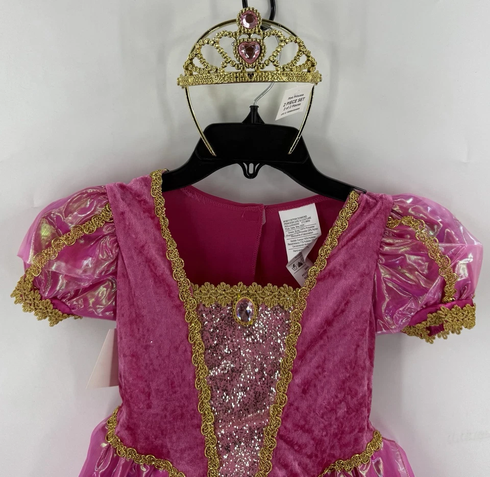 Vestido de Halloween Princesa Diamante Rosa Disfraz Niñas Talla 6-6X con Tiara Dorada NUEVO Foto 3 de 4