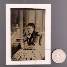 Antique CDV 6th Plate Tintype Photograph of a Seated Victorian Woman 1242
