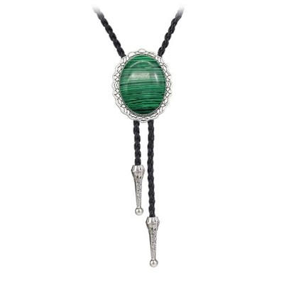 BRBAM Celtic Style Natural Stone Bolo Tie Elegant Oval Gemstone Pendant 
