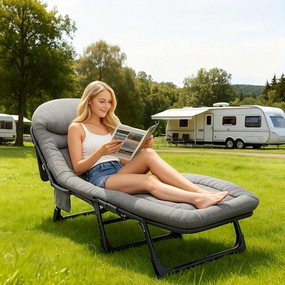 Outdoor Folding Bed Mattress Camping Cot 560lb Carbon Steel Lounge Chair Gray