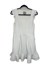 Anthropologie Mauve Sunland Dress Women 8P White Black Stripe Ruffle Fit&Flare