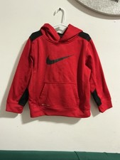 Nike Therma-FIT Boys Red Pullover Hoodie Fleece Logo Long Sleeve Size 7