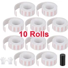 10 Rolls 6000 Label Stickers For MX-5500 Price Gun Labeller White Red Line Tags