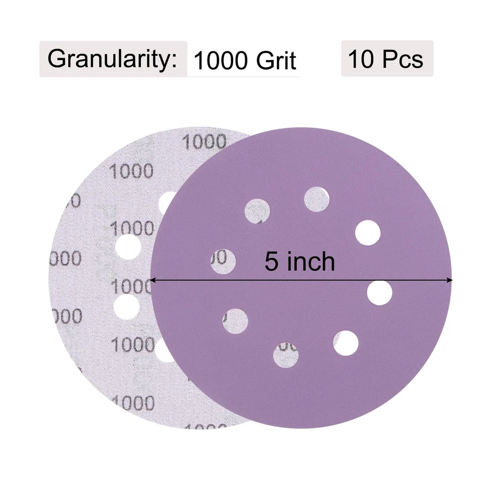 10Pcs 5 Pouce Abrasifs Disques 1000 Grains 8 Trou Polissage pour Bois Métal - Photo 2/4