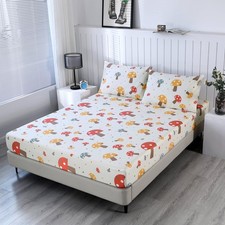 SDIII Cute Mushroom Queen Fitted Sheet with 2 Pillowcases, Not Inclduing Flat...