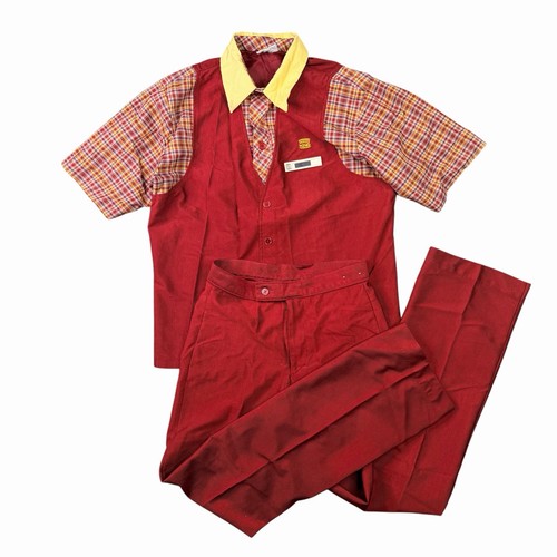 1970's Burger King Male Employee Uniform Shirt Pants & Hat Vintage Size M / 28
