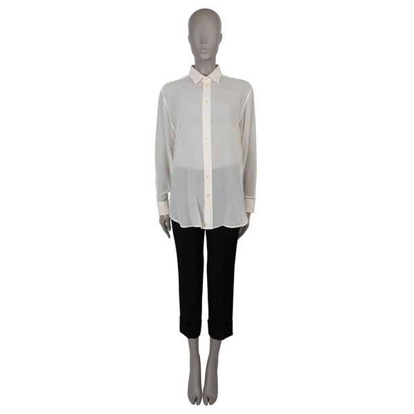 72903 authentisches SAINT LAURENT cremefarbenes Seidenhemd 2015 transparent 40 M