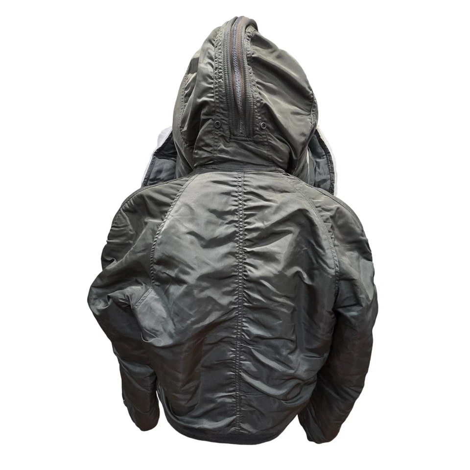 VINTAGE 70s Military Flying Jacket N-2B Mens Medium Heavy Attached Hood USA - Image 2 of 4