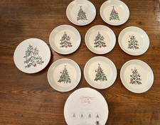 Pottery Barn CHRISTMAS IN THE COUNTRY Set of 8 STONEWARE Appetizer Plates NEW