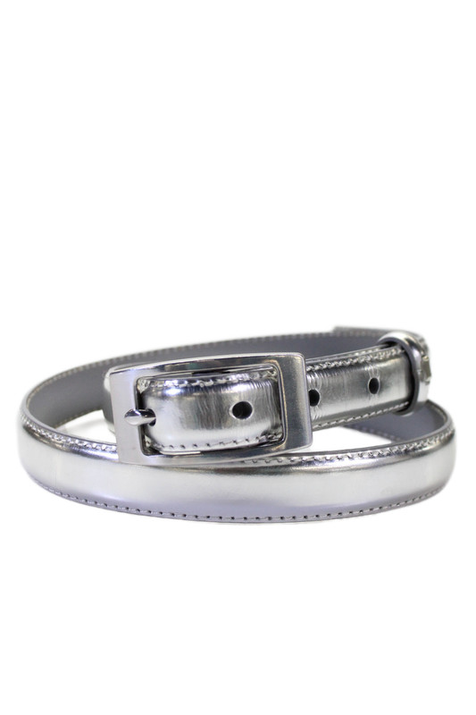 J Crew Women's Buckle Closure Leather Metallic Silver Skinny Belt Size S