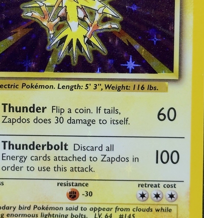Zapdos 16/102 HOLO BLEED 1999 Pokemon Base Set ERROR Rare WOTC