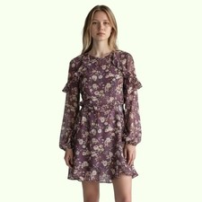 ASTR the Label Floral Ruffle Mini Dress M Purple Long Sleeve Cottagecore