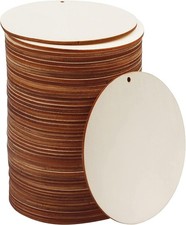 100 Pieces 4 Inch Unfinished Wood Circle Cutouts Round Natural Wooden Craft C...