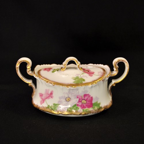 Limoges T&V Azúcar con Tapa 2 Mangos Pintado a Mano Rosa Blanco Flores Oro Verde 1907 - Imagen 7 de 22