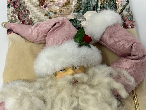 Vintage Cream, Pink, Floral Santa Christmas Stocking Large 24” With Santa Doll - Picture 3 of 12