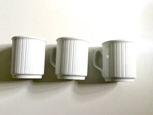 3 Rosenthal Studio-Linie White Ribbed 2 5/8” high  Tea Coffee Mugs ~Germany