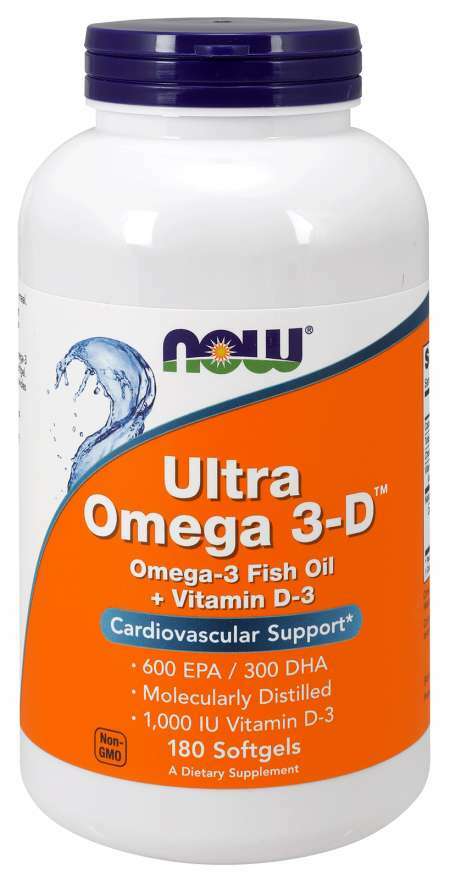 NOW Foods Ultra Omega 3-D Aceite de Pescado + Vitamina D-3 Cardiovascular 180 ct. 11/2025