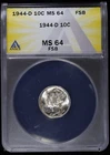 1944 D 10c Silver Mercury Dime ANACS MS 64 FSB | Uncirculated Full Split Bands