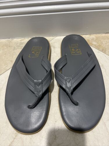 Island Slipper Flip Flops Men’s 14 Island Pro Made In Oahu Leather Gray Blue
