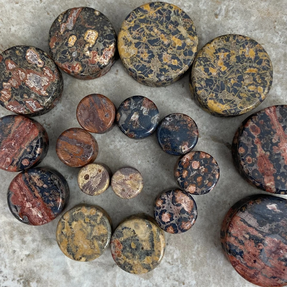Pair of Leopard Skin Jasper Stone Double Flare Plugs gauges - Image 4 of 4