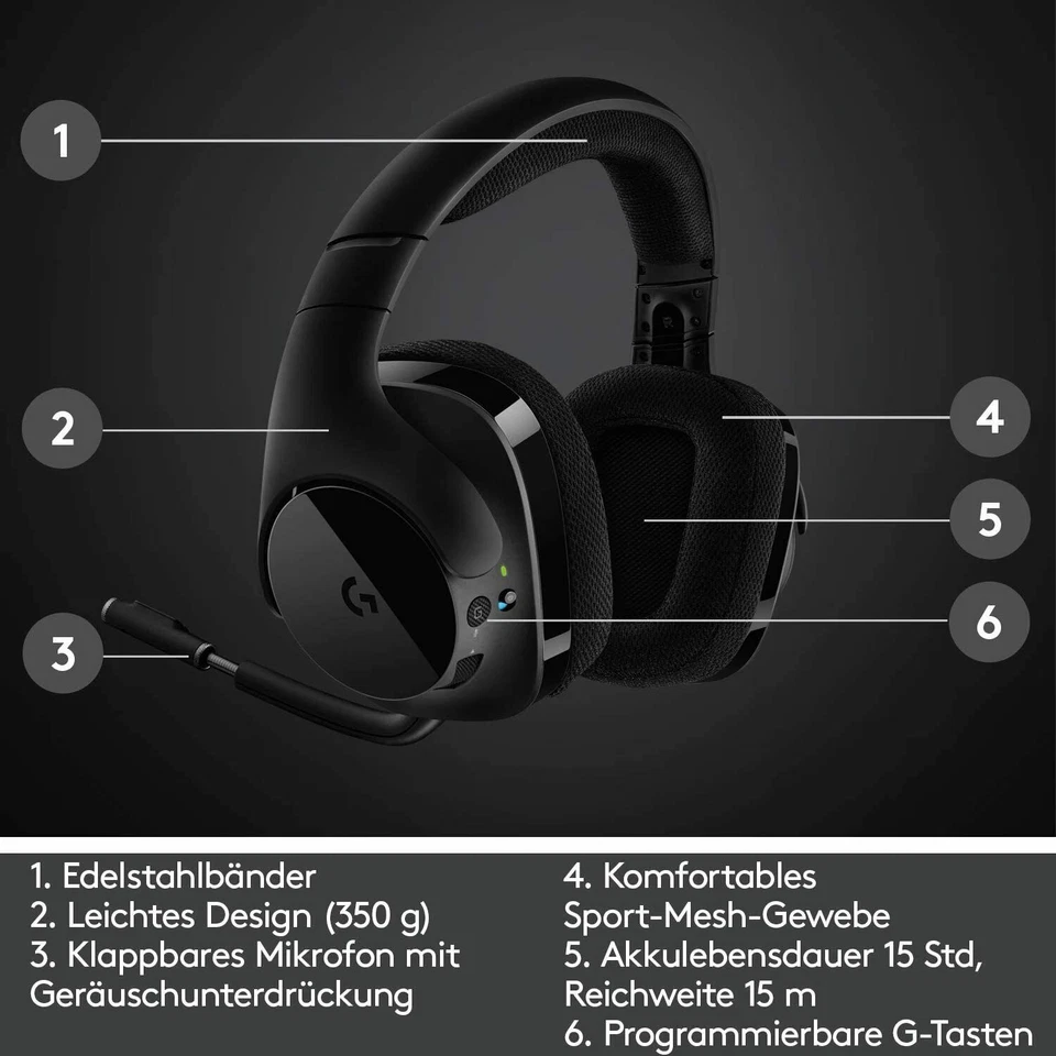 Logitech G533 kabelloses Gaming-Headset, 7.1 Surround Sound OHNE ZUBEHÖR, Ersatz - Bild 3 von 4