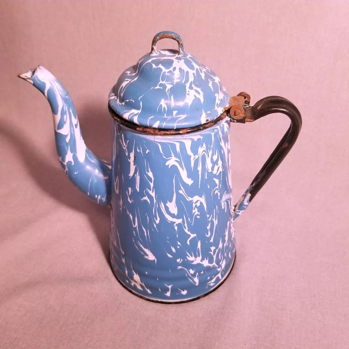 Blue and White Graniteware Coffee Pot