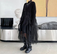 Black  Soft Thick Knit Clever illusion  Arty  Urban Chic Long  Edgy Cardigan 14