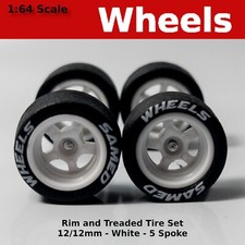 White 12mm Lettered 5 spoke wheels - 12/12mm for Hot Wheels