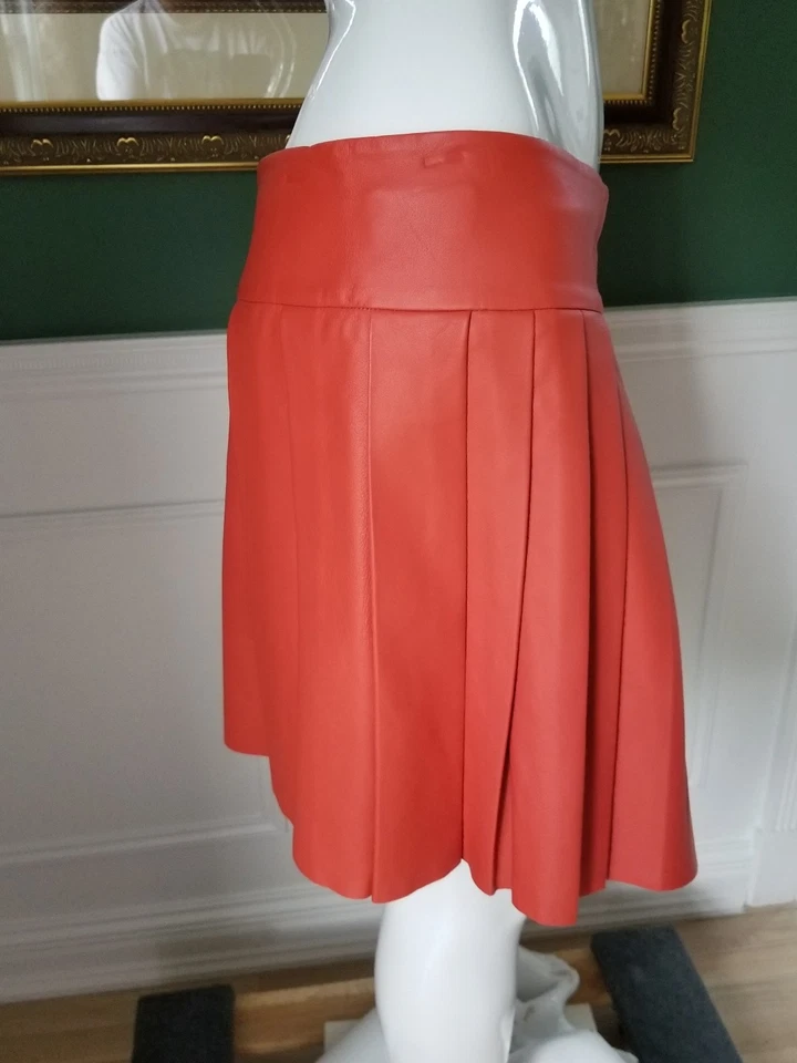 MOSCHINO LEATHER PLEATED SKIRT ORANGE SIZE 6 - Image 3 of 4