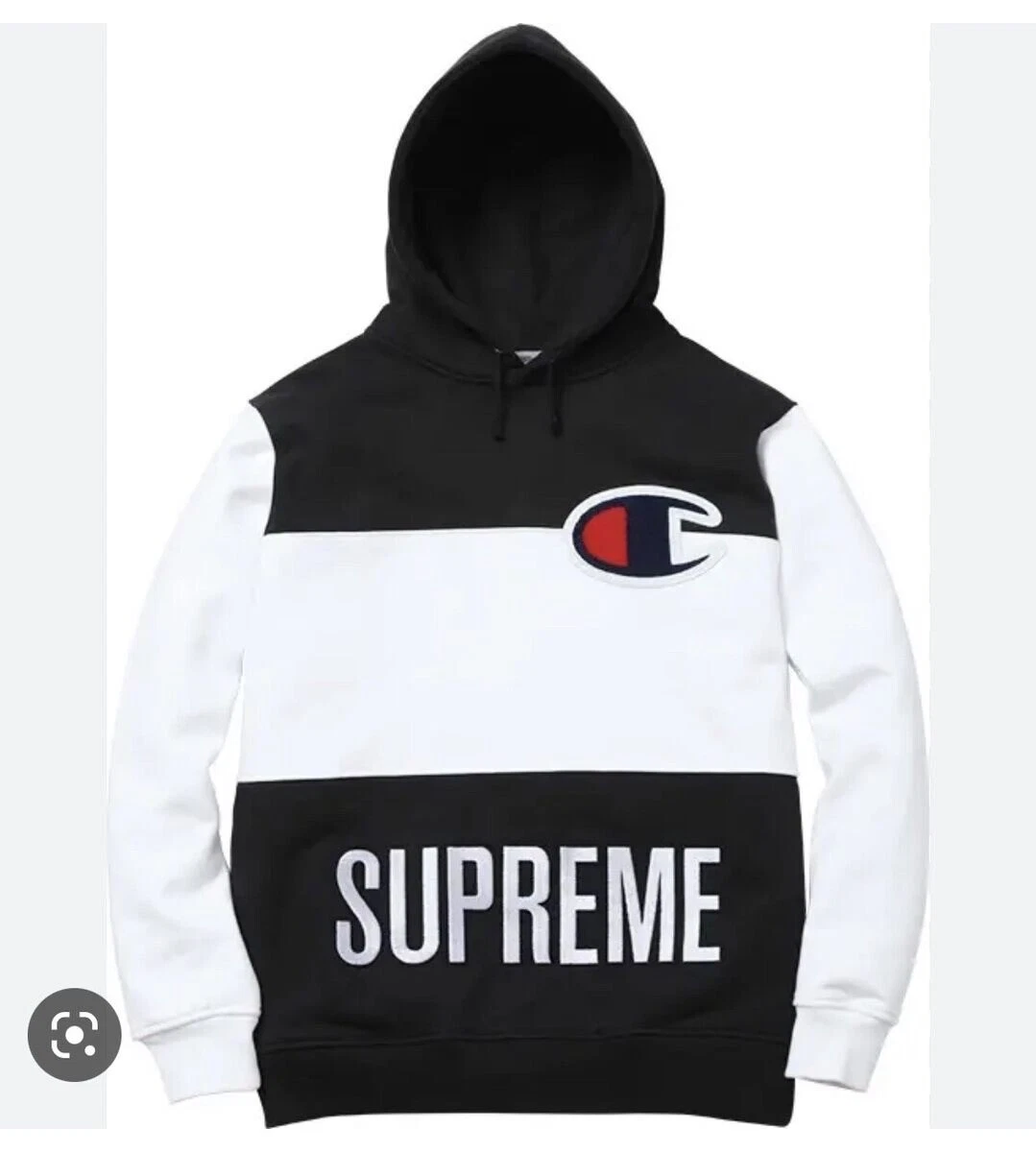 Sweat shirt à capuche noir blanc Supreme x Champion SS14 taille Large