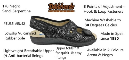 Ladies Adjustable Sandal - DeValverde 170 Negro (3 Points Adjustment) - Picture 7 of 7