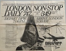 VINTAGE Braniff International Airlines Print Ad JAN 1978 DFW-London Introduction
