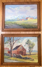 Valley Home I, II Pair of Original Fine Art Acrylic Framed Landscape Paintings