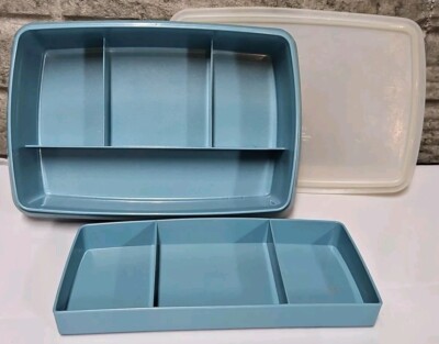 Tupperware #767 Tuppercraft Stow N Go Organizer Storage Container Blue W Lid GUC