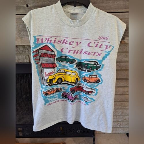 Vintage 1996 Whiskey City Cruisers Men's Single Stitch T-shirt Size Large Cars - 第 1/11 張圖片