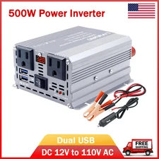 Car Van 500W Power Inverter 12V to 110V 120V Converter With 2USB 2AC LED Silver