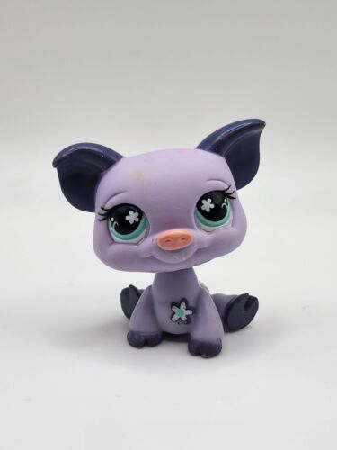 Littlest Pet Shop Purple Pig #550 With Blue Eyes And Flowers - Picture 1 of 6