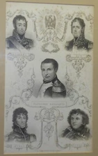 Antique Tallis Engraving Print Napoleon Bonaparte & French Army Generals Framed